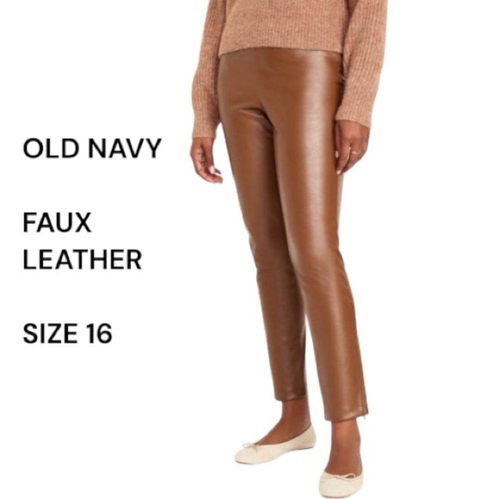 Old Navy Extra High-Waisted Brown Faux-Leather Pants Women’s Plus Size 16
